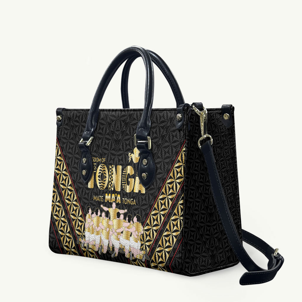 Mate Ma'a Tonga Leather Bag Tongan Sipi Tau Ngatu Inspired Black LT9 Black - Polynesian Pride
