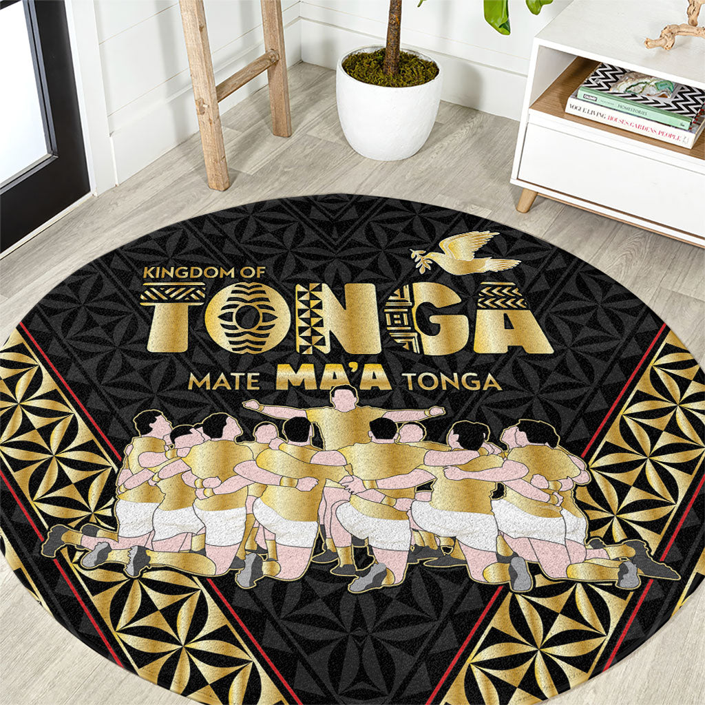 Mate Ma'a Tonga Round Carpet Tongan Sipi Tau Ngatu Inspired Black LT9 Black - Polynesian Pride