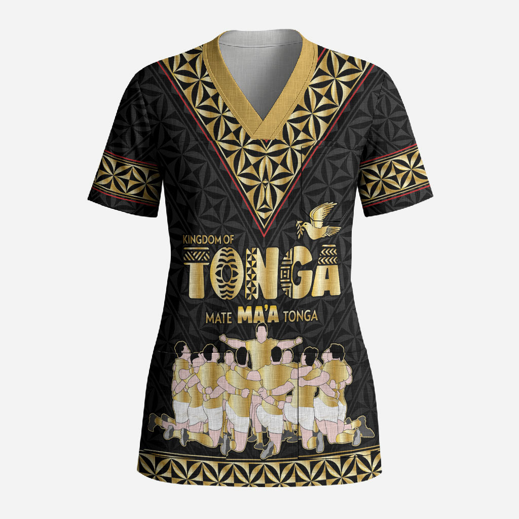 Mate Ma'a Tonga Custom Scrub Top Tongan Sipi Tau Ngatu Inspired Black LT9 Adult Black - Polynesian Pride