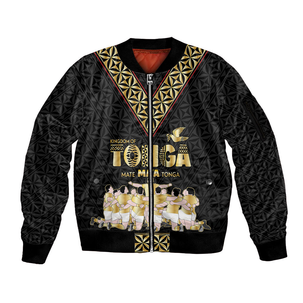 Mate Ma'a Tonga Custom Sleeve Zip Bomber Jacket Tongan Sipi Tau Ngatu Inspired Black LT9 Unisex Black - Polynesian Pride