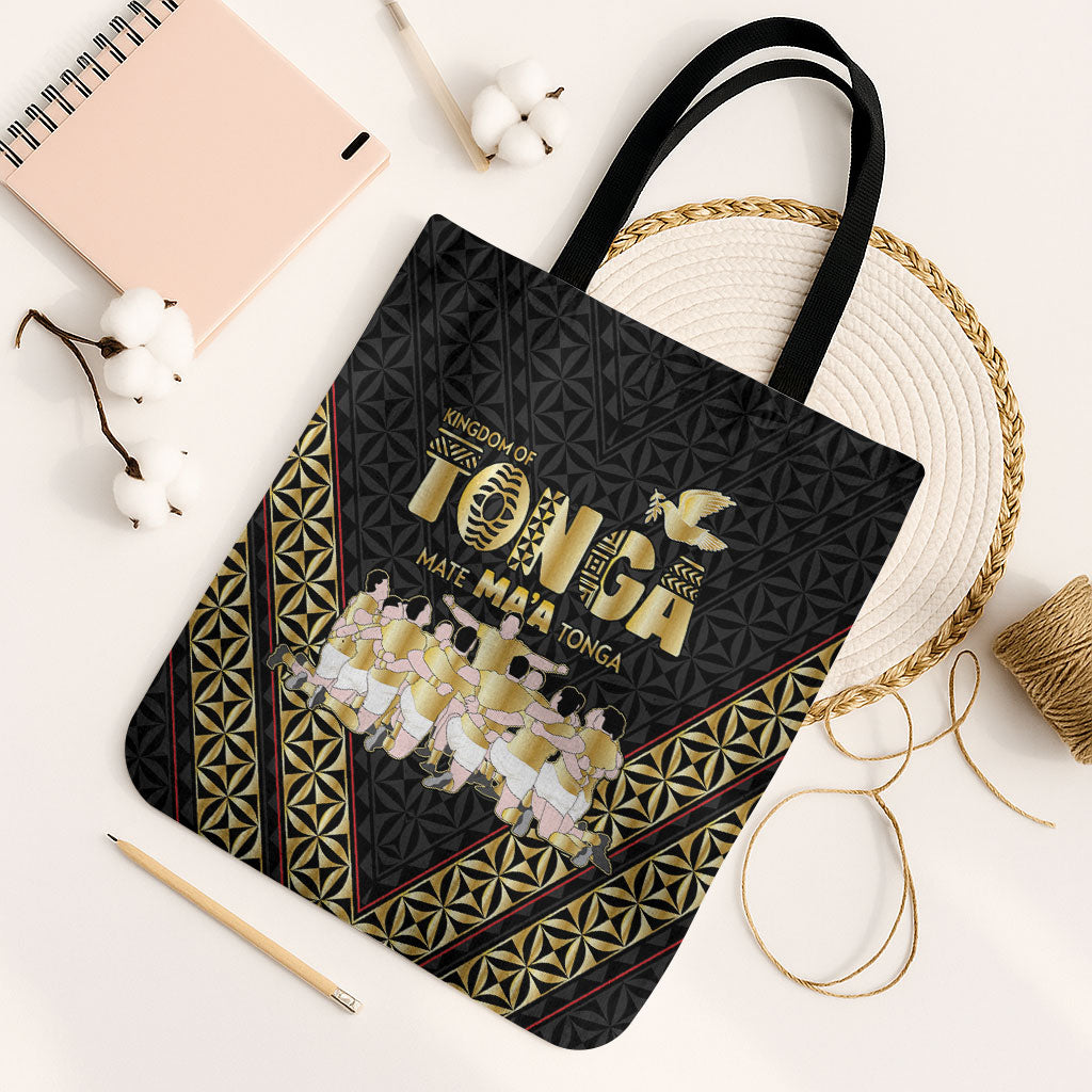 Mate Ma'a Tonga Tote Bag Tongan Sipi Tau Ngatu Inspired Black LT9 Black Strap One Size Black - Polynesian Pride