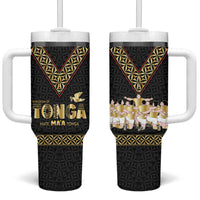 Mate Ma'a Tonga Tumbler With Handle Tongan Sipi Tau Ngatu Inspired Black LT9 One Size: 40 oz Black - Polynesian Pride