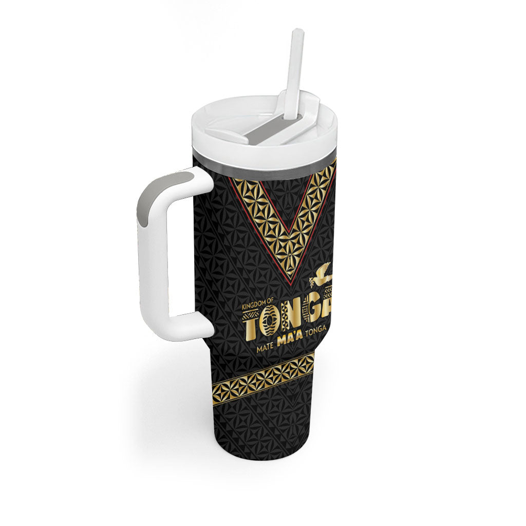 Mate Ma'a Tonga Tumbler With Handle Tongan Sipi Tau Ngatu Inspired Black LT9 - Polynesian Pride