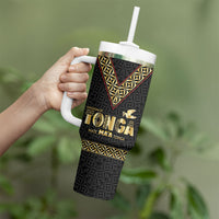 Mate Ma'a Tonga Tumbler With Handle Tongan Sipi Tau Ngatu Inspired Black LT9 - Polynesian Pride