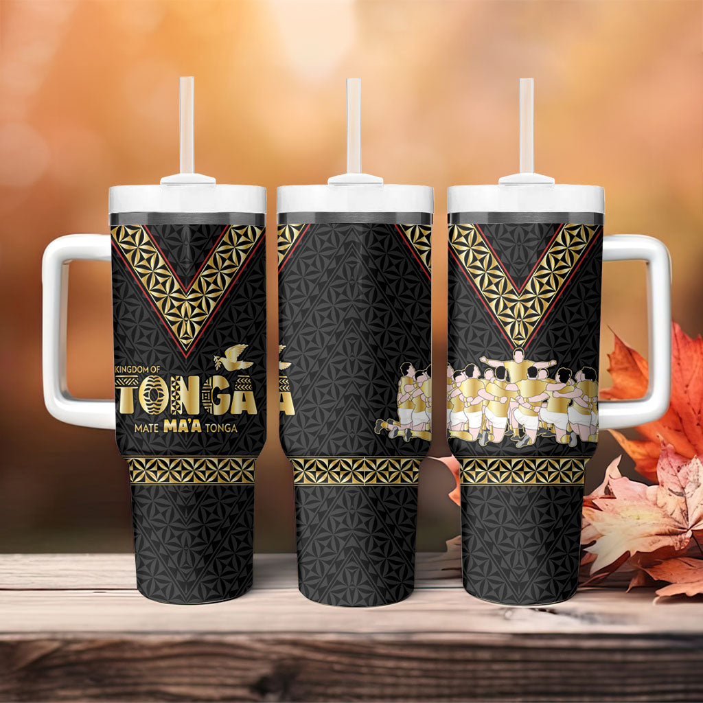 Mate Ma'a Tonga Tumbler With Handle Tongan Sipi Tau Ngatu Inspired Black LT9 - Polynesian Pride