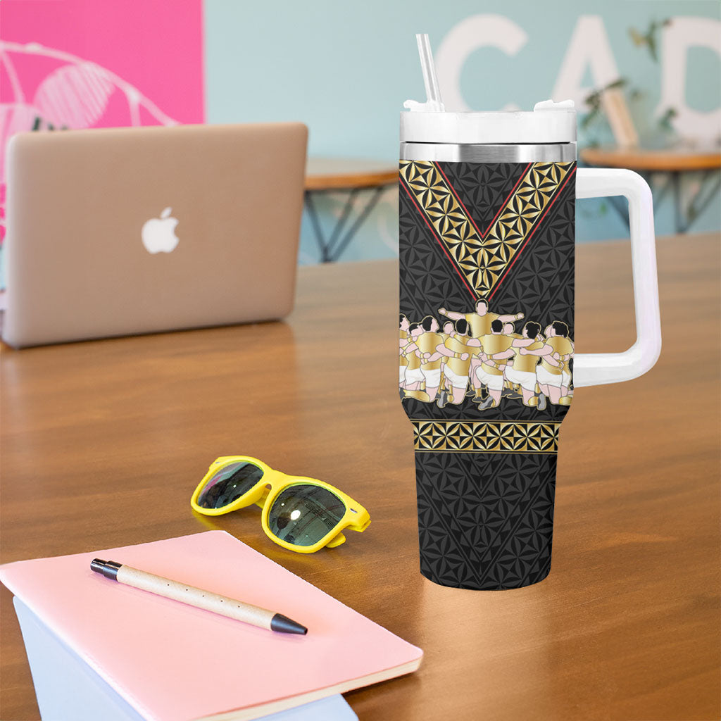 Mate Ma'a Tonga Tumbler With Handle Tongan Sipi Tau Ngatu Inspired Black LT9 - Polynesian Pride