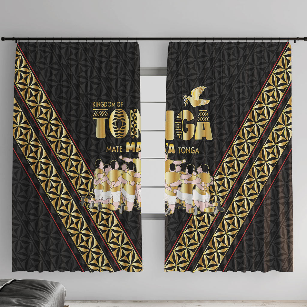 Mate Ma'a Tonga Window Curtain Tongan Sipi Tau Ngatu Inspired Black LT9 With Hooks Black - Polynesian Pride