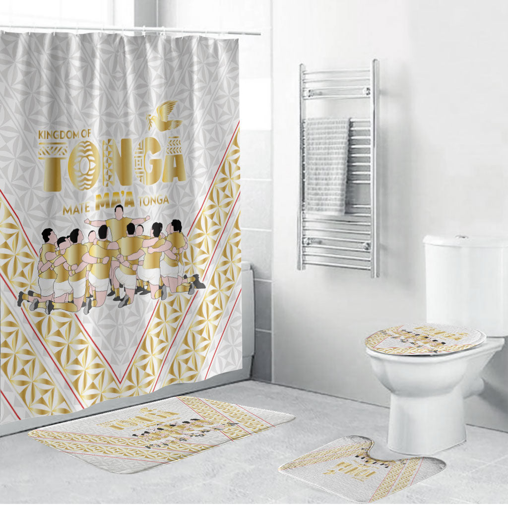 Mate Ma'a Tonga Bathroom Set Tongan Sipi Tau Ngatu Inspired Gold LT9 Bathroom Set (4 pcs) Gold - Polynesian Pride