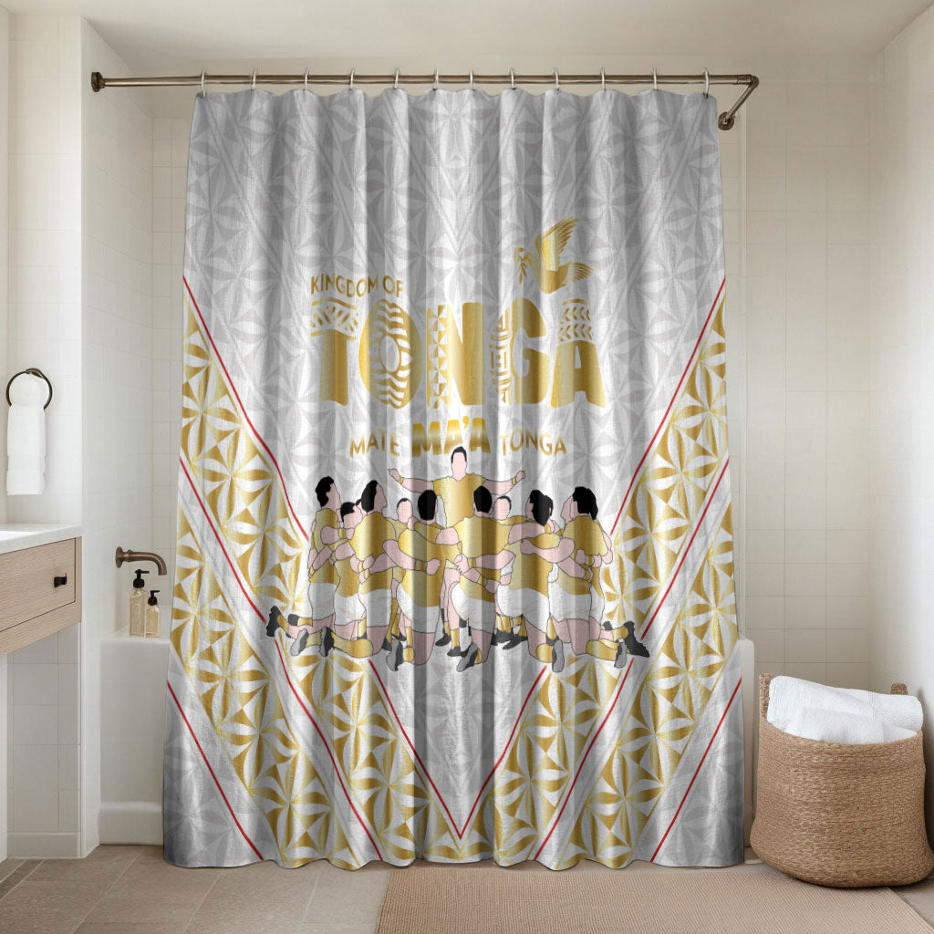 Mate Ma'a Tonga Bathroom Set Tongan Sipi Tau Ngatu Inspired Gold LT9 Shower Curtain Only Gold - Polynesian Pride