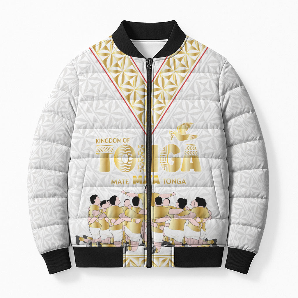 Mate Ma'a Tonga Custom Bomber Puffer Jacket Tongan Sipi Tau Ngatu Inspired Gold
