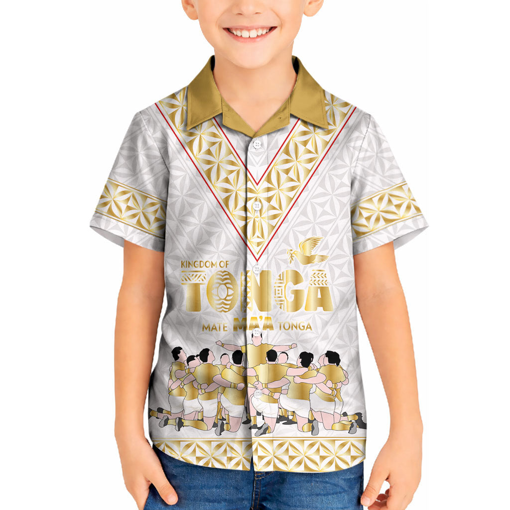 Mate Ma'a Tonga Custom Kid Hawaiian Shirt Tongan Sipi Tau Ngatu Inspired Gold LT9 Kid Gold - Polynesian Pride