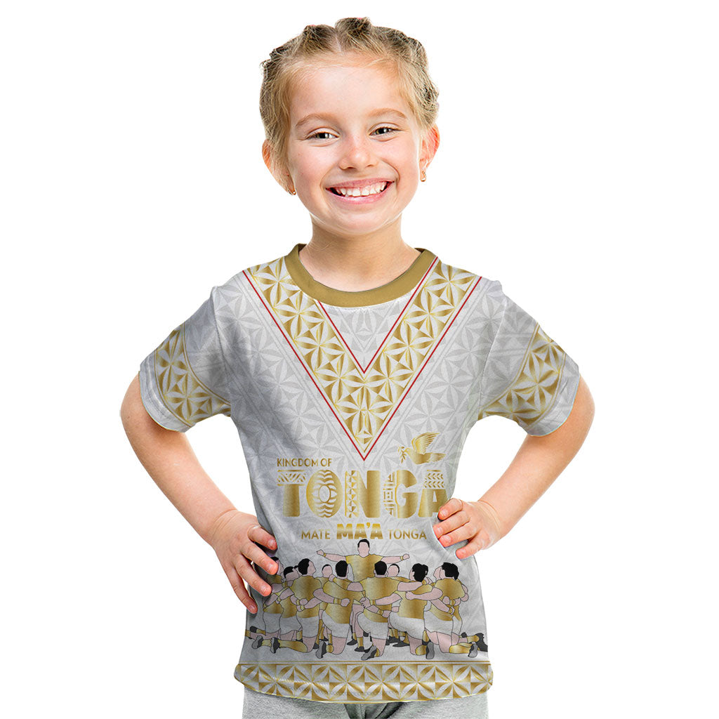 Mate Ma'a Tonga Custom Kid T Shirt Tongan Sipi Tau Ngatu Inspired Gold LT9 Gold - Polynesian Pride