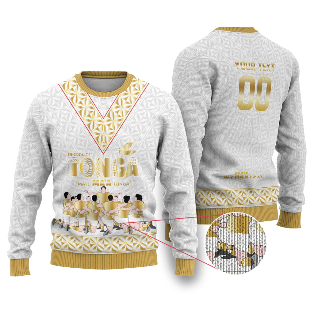 Mate Ma'a Tonga Custom Ugly Christmas Sweater Tongan Sipi Tau Ngatu Inspired Gold LT9 Gold - Polynesian Pride