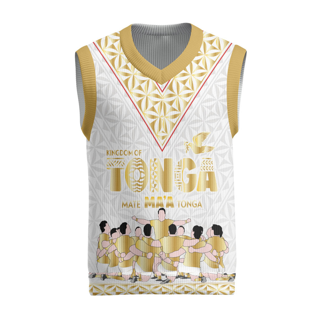 Mate Ma'a Tonga Custom Christmas Knitted V-Neck Vest Tongan Sipi Tau Ngatu Inspired Gold LT9 Gold - Polynesian Pride