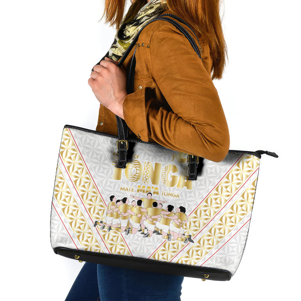 Mate Ma'a Tonga Leather Tote Bag Tongan Sipi Tau Ngatu Inspired Gold LT9 Gold - Polynesian Pride