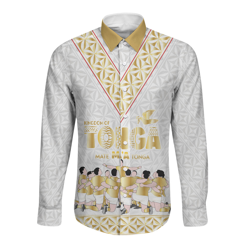 Mate Ma'a Tonga Custom Long Sleeve Button Shirt Tongan Sipi Tau Ngatu Inspired Gold LT9 Unisex Gold - Polynesian Pride