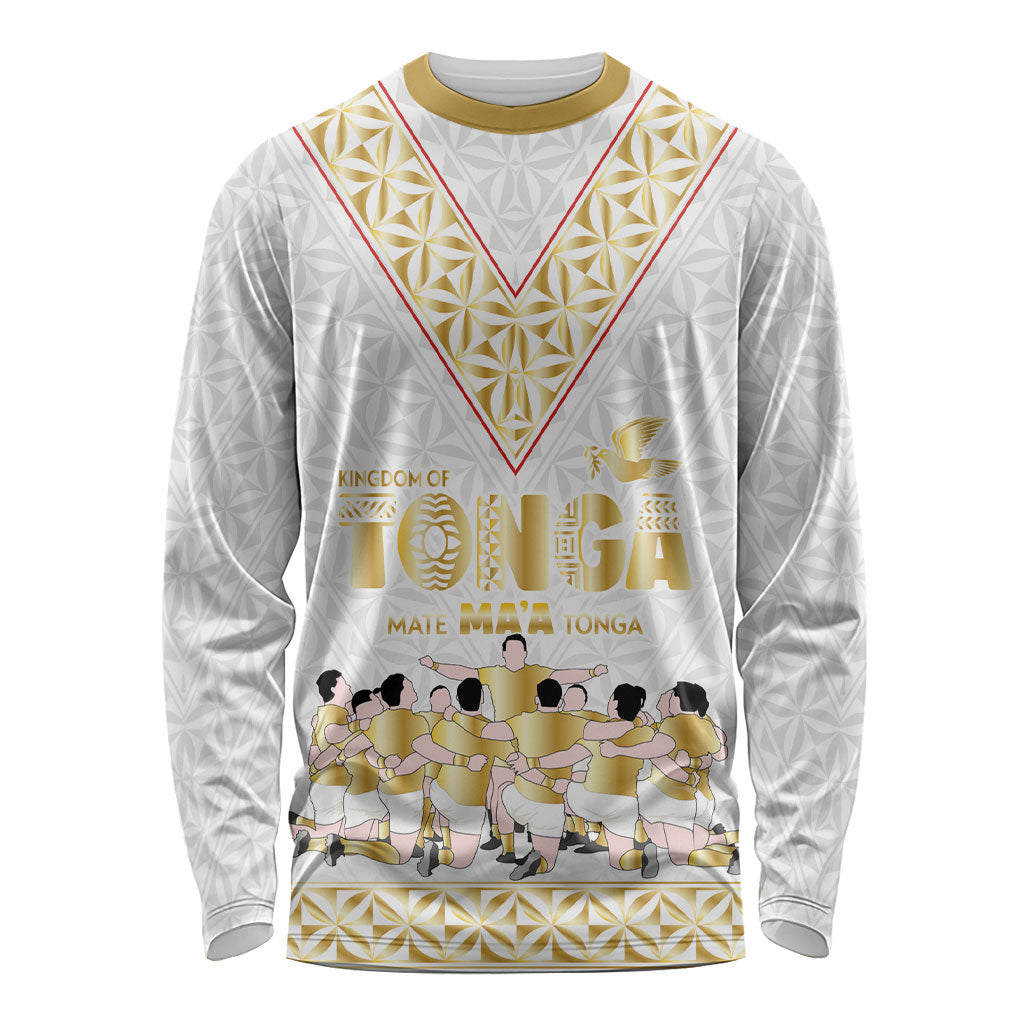 Mate Ma'a Tonga Custom Long Sleeve Shirt Tongan Sipi Tau Ngatu Inspired Gold LT9 Unisex Gold - Polynesian Pride