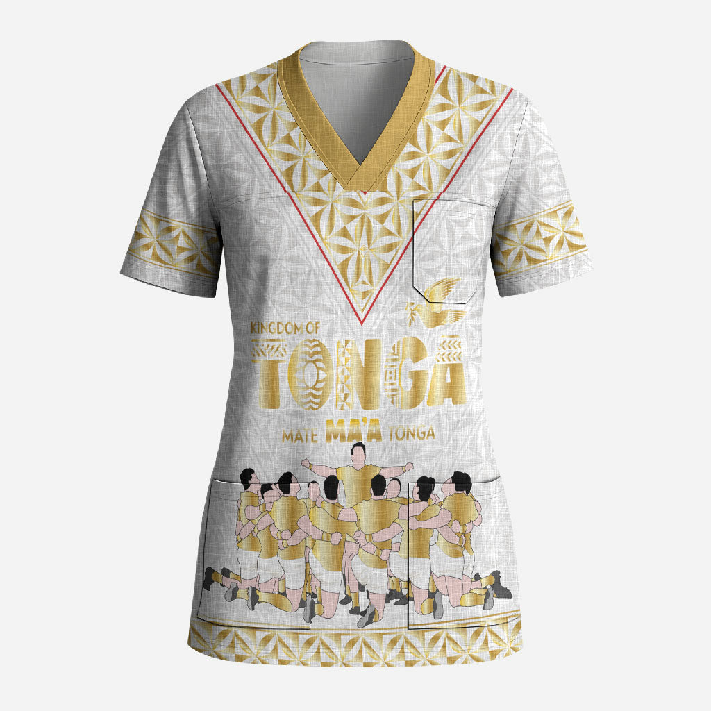 Mate Ma'a Tonga Custom Scrub Top Tongan Sipi Tau Ngatu Inspired Gold LT9 Adult Gold - Polynesian Pride
