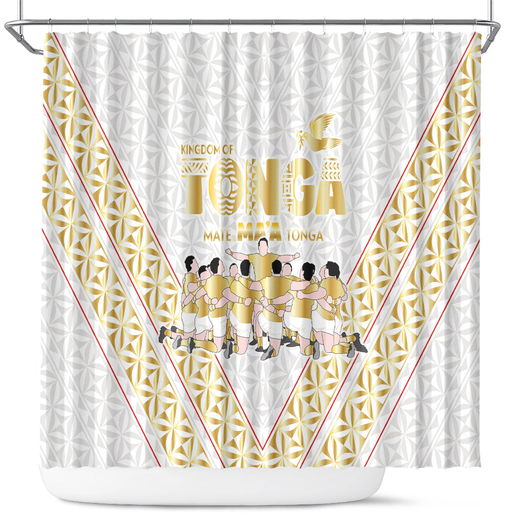 Mate Ma'a Tonga Shower Curtain Tongan Sipi Tau Ngatu Inspired Gold LT9 Gold - Polynesian Pride