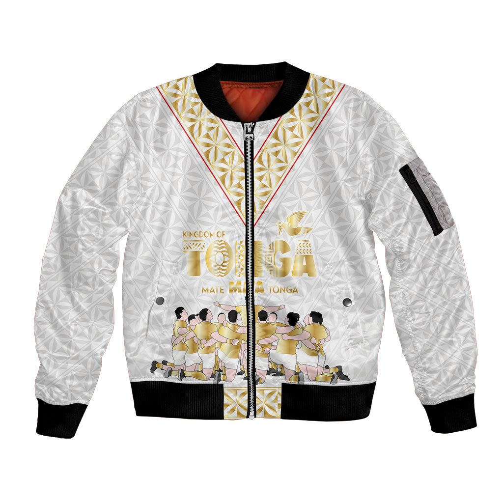 Mate Ma'a Tonga Custom Sleeve Zip Bomber Jacket Tongan Sipi Tau Ngatu Inspired Gold LT9 Unisex Gold - Polynesian Pride