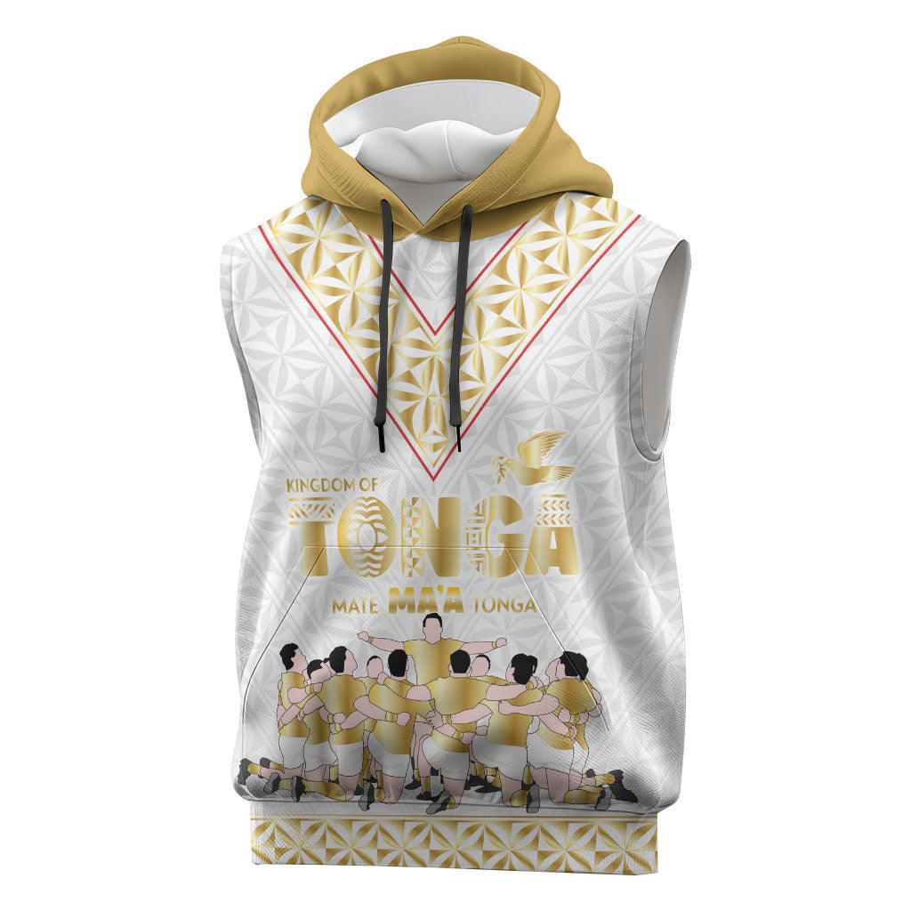 Mate Ma'a Tonga Custom Sleeveless Hoodie Tongan Sipi Tau Ngatu Inspired Gold LT9 Gold - Polynesian Pride