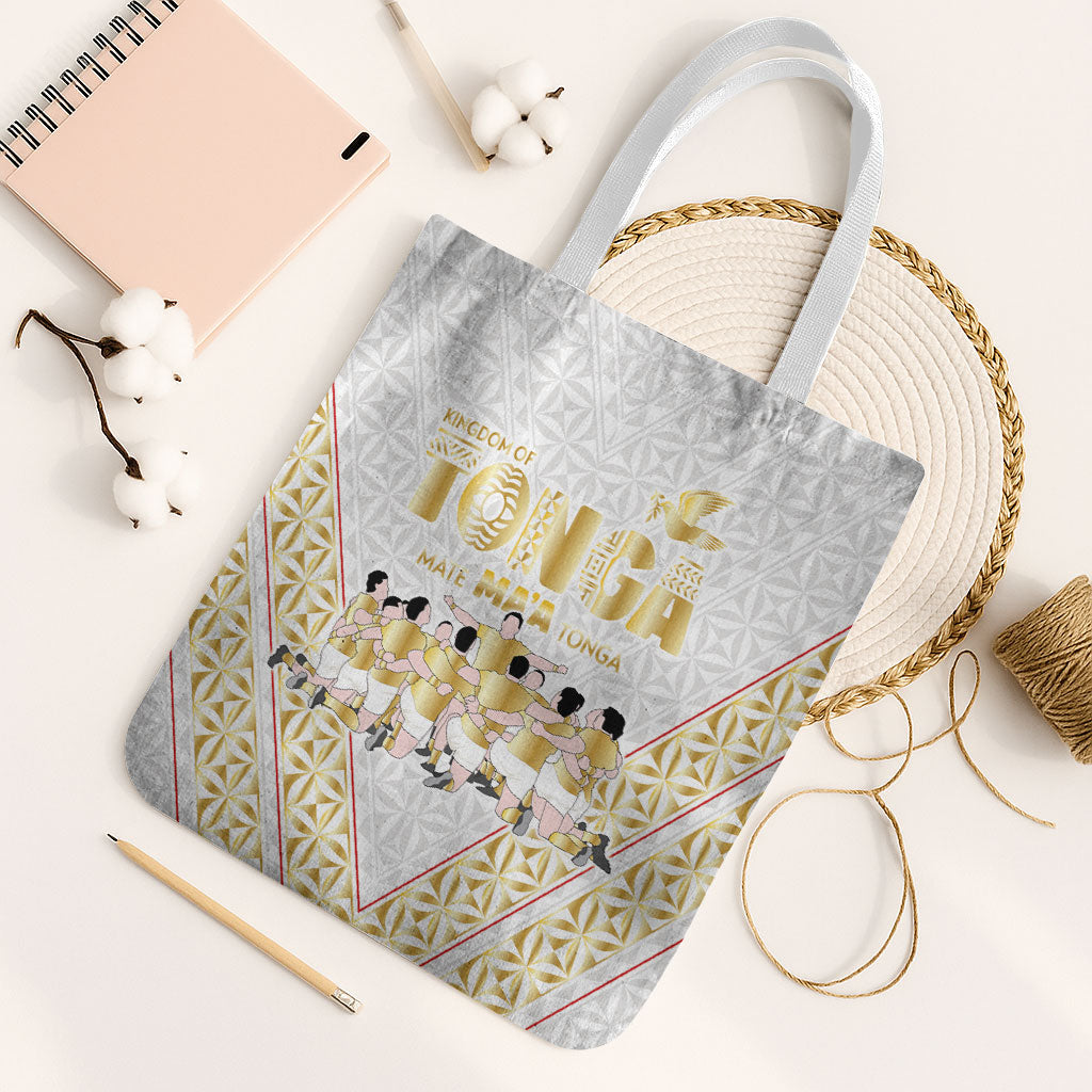 Mate Ma'a Tonga Tote Bag Tongan Sipi Tau Ngatu Inspired Gold LT9 White Strap One Size Gold - Polynesian Pride