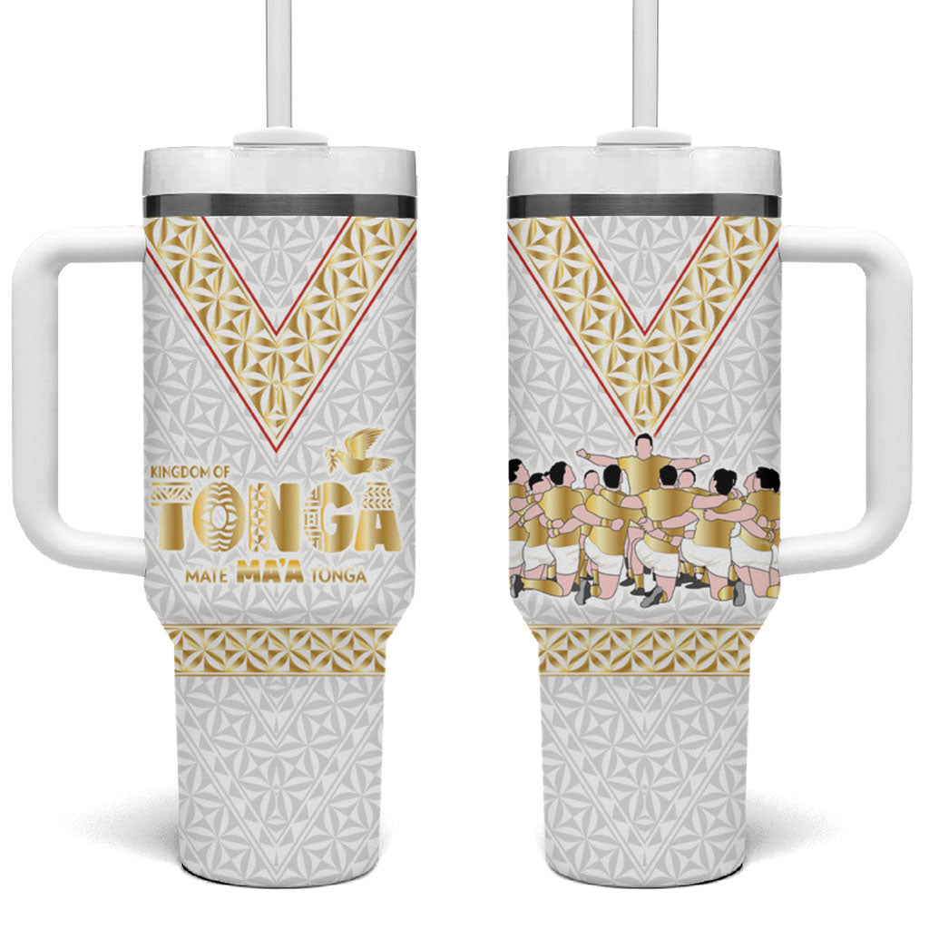Mate Ma'a Tonga Tumbler With Handle Tongan Sipi Tau Ngatu Inspired Gold LT9 One Size: 40 oz Gold - Polynesian Pride