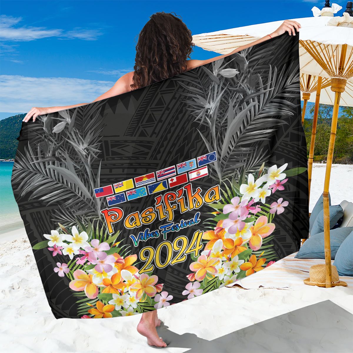 Pasifika Vibes Festival 2024 Auckland Sarong LT9 One Size 44 x 66 inches Black - Polynesian Pride