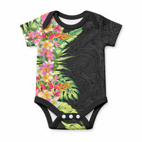 Hawaii Tropical Flowers Tribal Pattern Baby Onesie No1 LT9 Black - Polynesian Pride