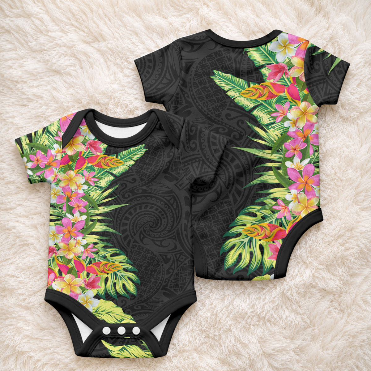 Hawaii Tropical Flowers Tribal Pattern Baby Onesie No1 LT9 - Polynesian Pride
