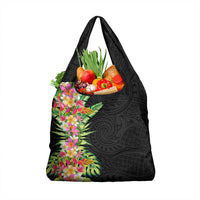 Hawaii Tropical Flowers Tribal Pattern Grocery Bag No1 LT9 1-pack One Size Black - Polynesian Pride