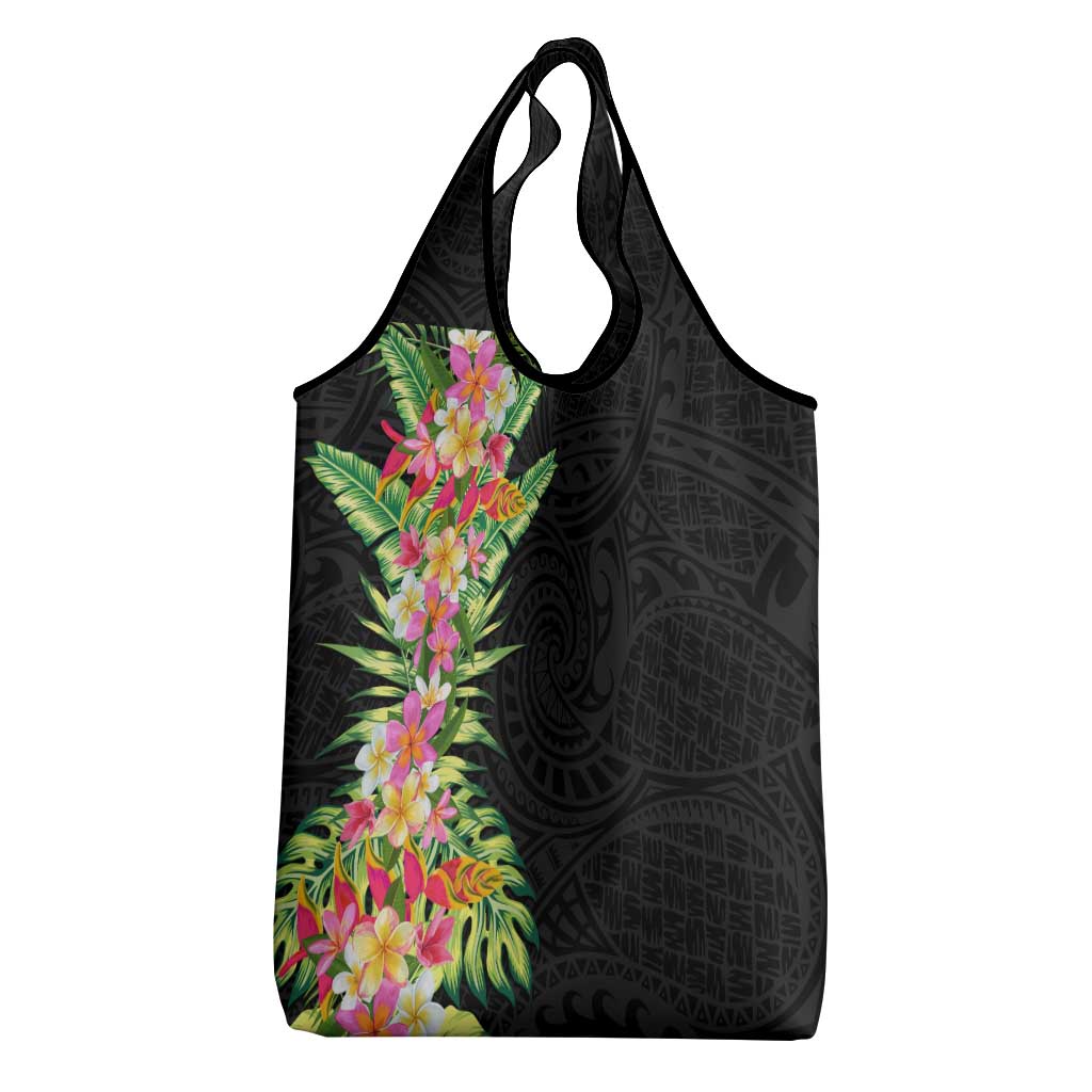 Hawaii Tropical Flowers Tribal Pattern Grocery Bag No1 LT9 - Polynesian Pride