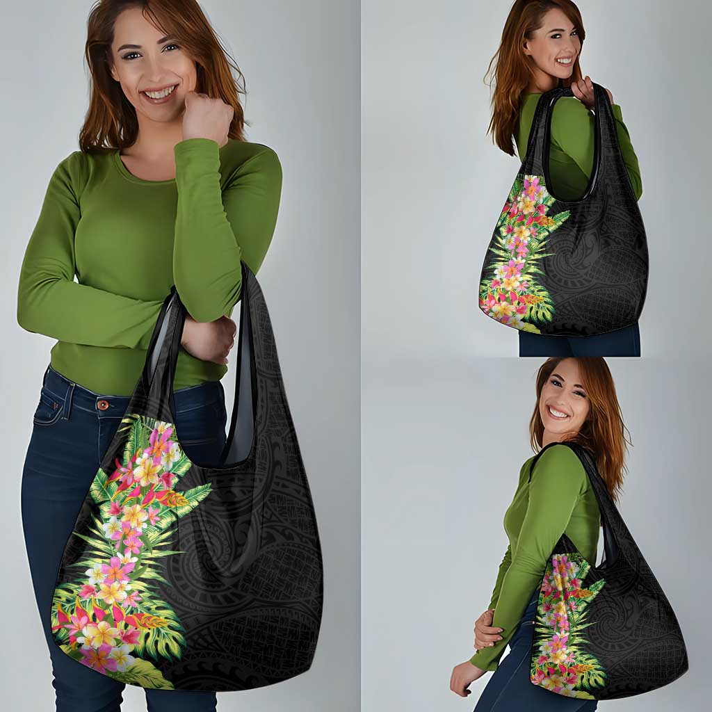 Hawaii Tropical Flowers Tribal Pattern Grocery Bag No1 LT9 - Polynesian Pride