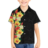 Hawaii Tropical Flowers Tribal Pattern Kid Hawaiian Shirt No2 LT9 Kid Black - Polynesian Pride