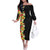 Hawaii Tropical Flowers Tribal Pattern Off The Shoulder Long Sleeve Dress No2 LT9 Women Black - Polynesian Pride