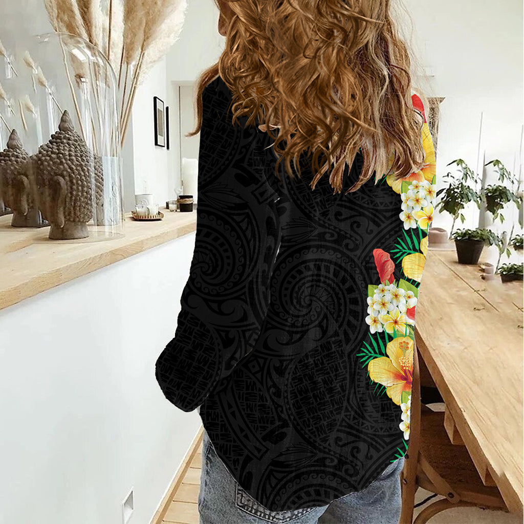 Hawaii Tropical Flowers Tribal Pattern Women Casual Shirt No2 LT9 - Polynesian Pride