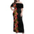 Hawaii Tropical Flowers Tribal Pattern Family Matching Off Shoulder Maxi Dress and Hawaiian Shirt No4 LT9 Mom's Dress Black - Polynesian Pride