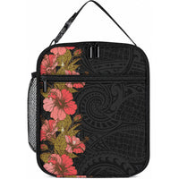 Hawaii Tropical Flowers Tribal Pattern Lunch Bag No4 LT9 10.2 × 8.3 × 4.3 inch Black - Polynesian Pride