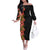 Hawaii Tropical Flowers Tribal Pattern Off The Shoulder Long Sleeve Dress No4 LT9 Women Black - Polynesian Pride