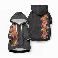 Hawaii Tropical Flowers Tribal Pattern Pet Hoodie No4 LT9 Zip-up Black - Polynesian Pride