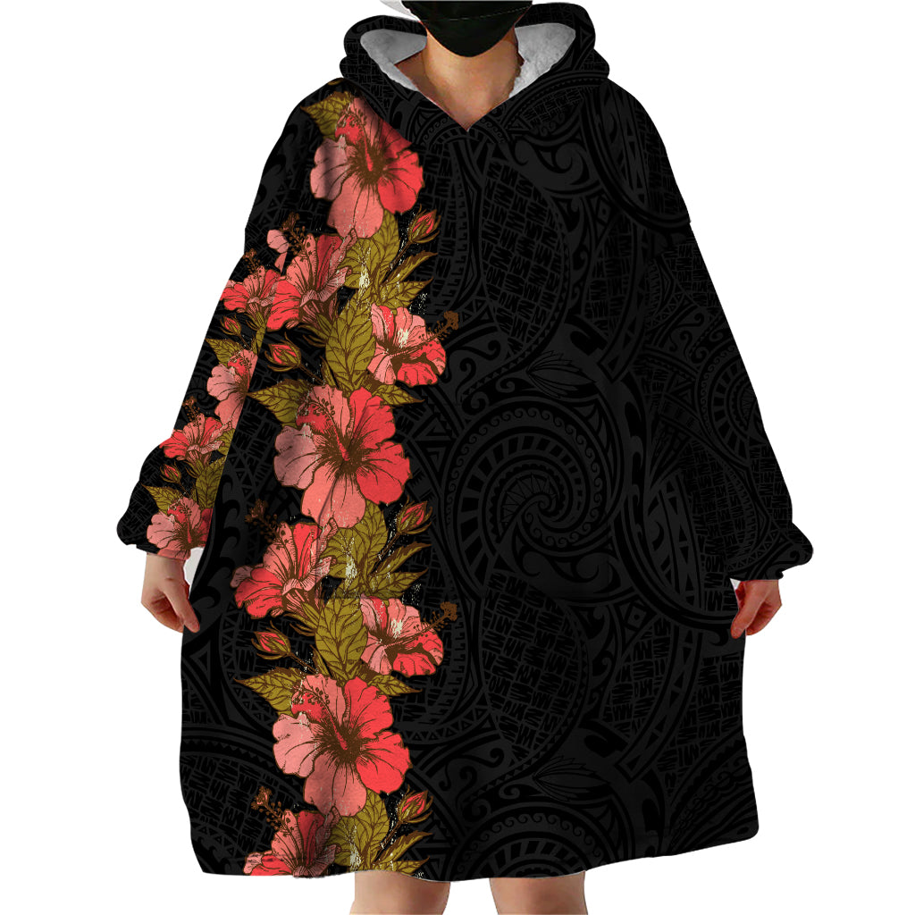 Hawaii Tropical Flowers Tribal Pattern Wearable Blanket Hoodie No4 LT9 - Polynesian Pride