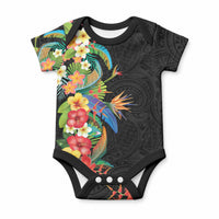 Hawaii Tropical Flowers Tribal Pattern Baby Onesie No5 LT9 Black - Polynesian Pride