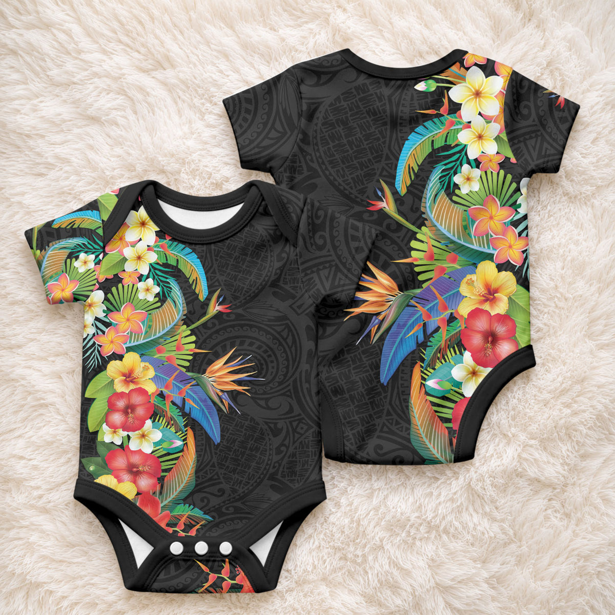Hawaii Tropical Flowers Tribal Pattern Baby Onesie No5 LT9 - Polynesian Pride