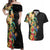 Hawaii Tropical Flowers Tribal Pattern Couples Matching Off Shoulder Maxi Dress and Hawaiian Shirt No5 LT9 Black - Polynesian Pride