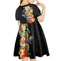 Hawaii Tropical Flowers Tribal Pattern Kid Short Sleeve Dress No5 LT9 - Polynesian Pride