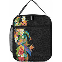 Hawaii Tropical Flowers Tribal Pattern Lunch Bag No5 LT9 10.2 × 8.3 × 4.3 inch Black - Polynesian Pride
