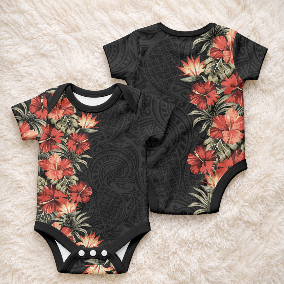 Hawaii Tropical Flowers Tribal Pattern Baby Onesie No6 LT9 - Polynesian Pride