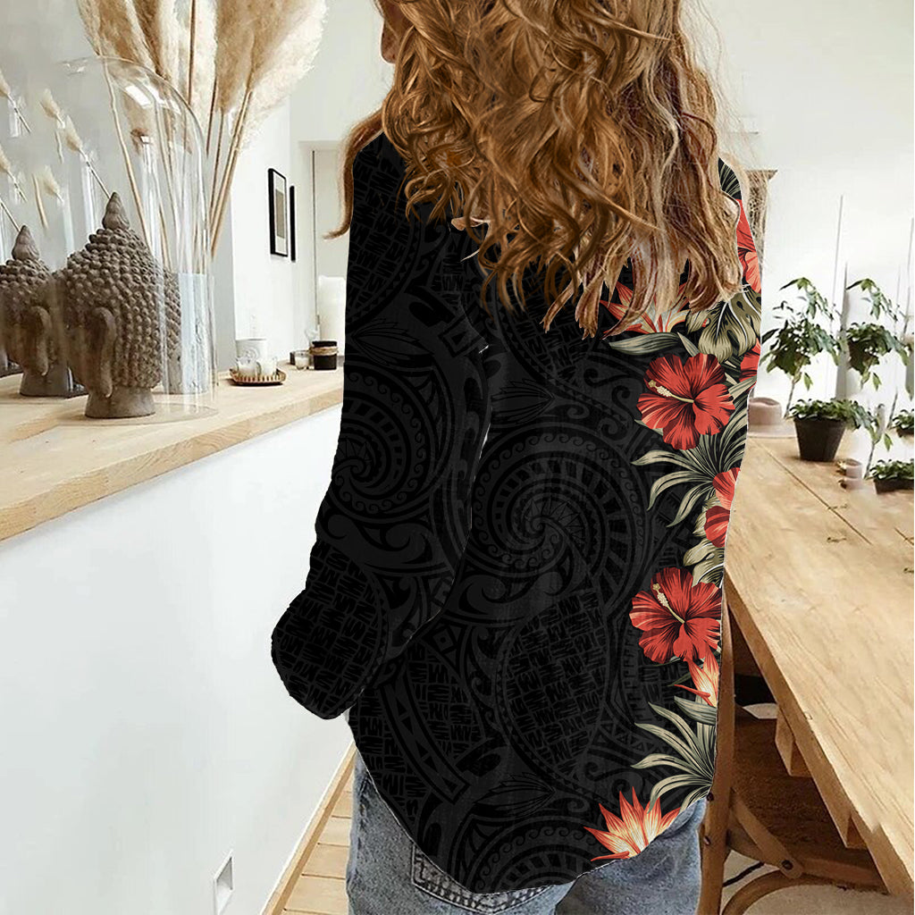Hawaii Tropical Flowers Tribal Pattern Women Casual Shirt No6 LT9 - Polynesian Pride