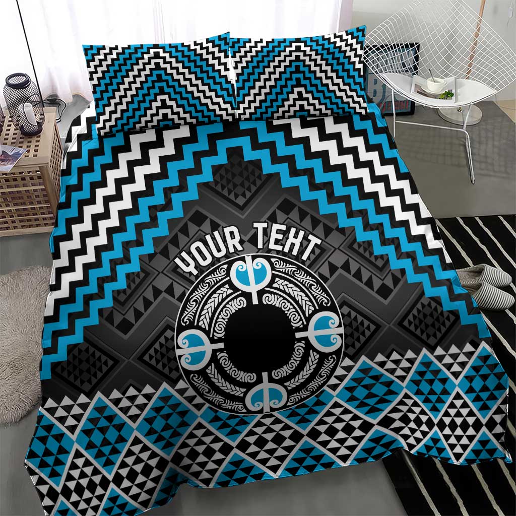 Personalised Aotearoa Niho Taniwha Motif Bedding Set Blue Style LT9 - Polynesian Pride