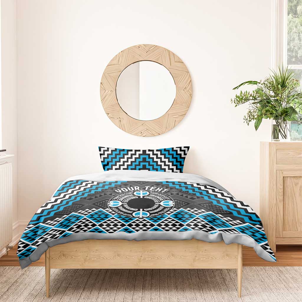 Personalised Aotearoa Niho Taniwha Motif Bedding Set Blue Style LT9 - Polynesian Pride